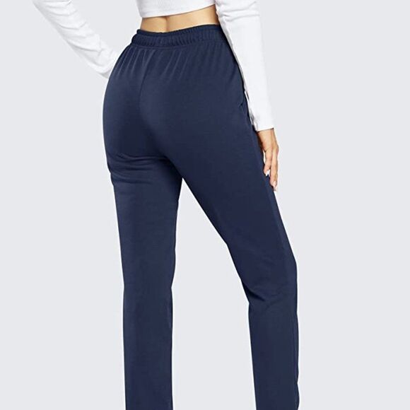 NEW OUGES Women's Open Bottom Cotton Sweatpants Navy Blue - Picture 4 of 6